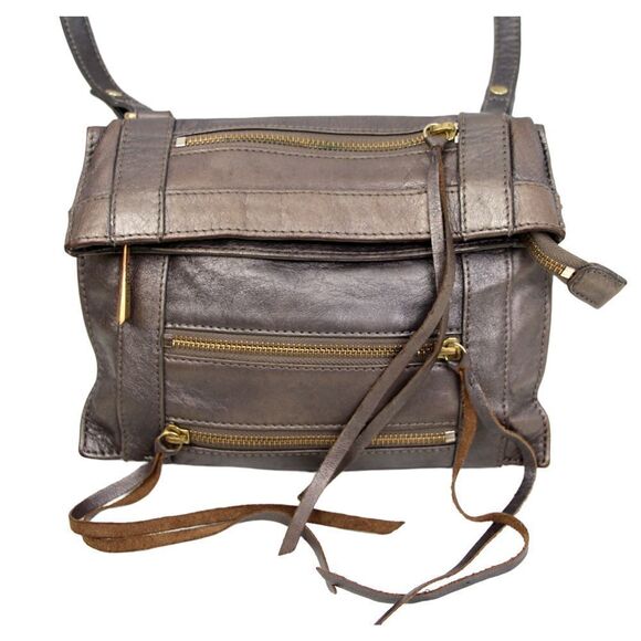 BOTKIER METALLIC BROWN GENUINE LEATHER ZIP POCKETS X-BODY SHOULDER BAG MESSENGER - Picture 3 of 9